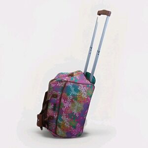 Lily Bloom Rolling Weekender Bag Floral Pink Teal Brown Travel Carry On
